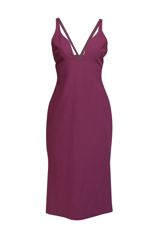 Cinq a Sept - Raspberry Purple Fitted Plunge Neck Dress Sz 10 - Current Boutique