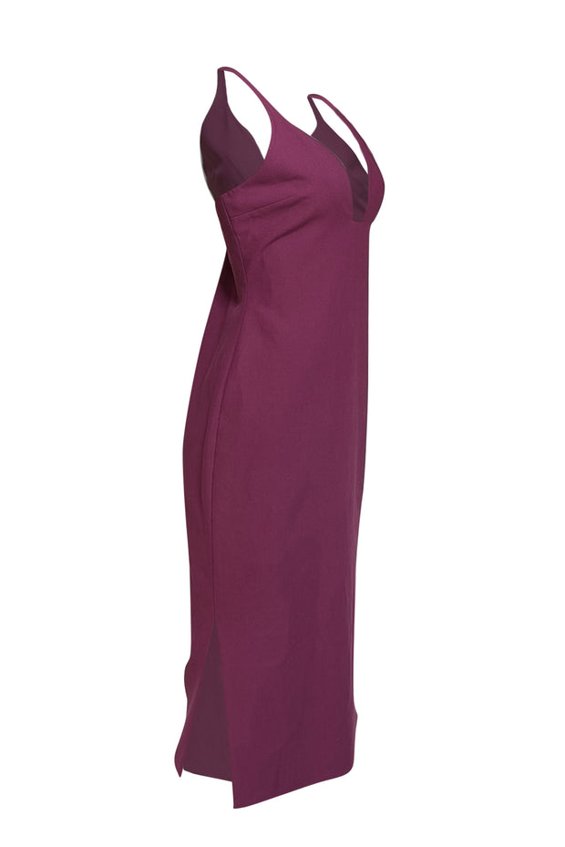 Cinq a Sept - Raspberry Purple Fitted Plunge Neck Dress Sz 10 - Current Boutique
