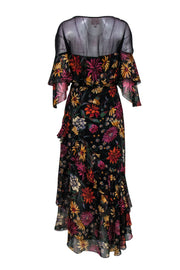 Current Boutique-Cinq a Sept - Black & Multi Color Floral Print Ruffled Detail Formal Dress Sz 8