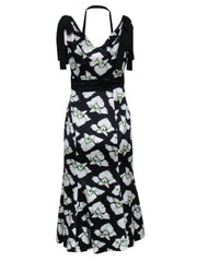 Current Boutique-Cinq a Sept - Black w/ White Floral Print Silk Mermaid Dress Sz 4