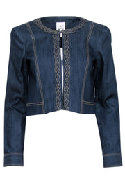 Current Boutique-Cinq a Sept - Dark Wash Denim Cropped Jacket w/ Braided Trim Sz 4