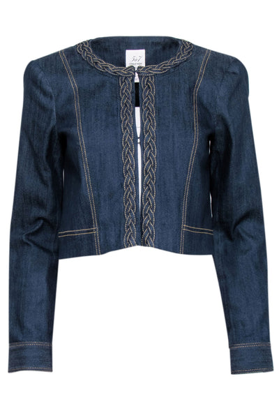 Current Boutique-Cinq a Sept - Dark Wash Denim Cropped Jacket w/ Braided Trim Sz 4