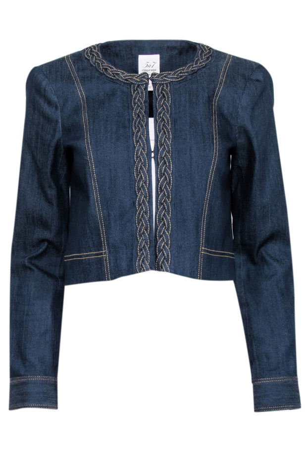 Current Boutique-Cinq a Sept - Dark Wash Denim Cropped Jacket w/ Braided Trim Sz 4