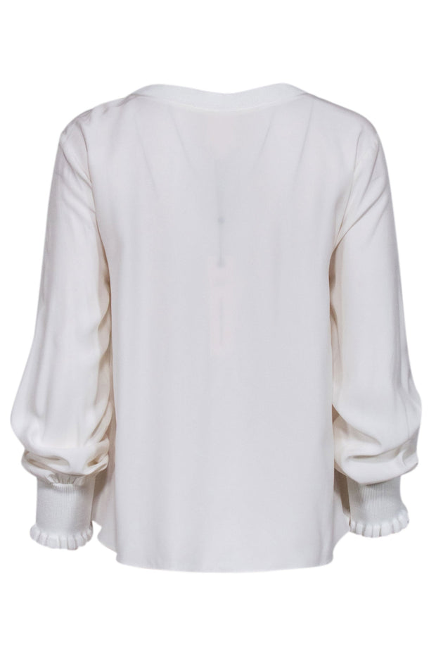 Current Boutique-Cinq a Sept - Ivory Silk Long Sleeve Blouse Sz M
