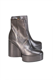 Current Boutique-Clergerie Paris - Silver Gunmetal Metallic Wedge Booties Sz 9