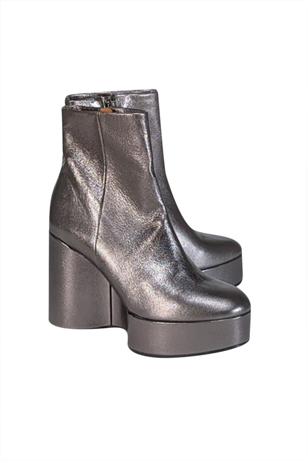 Current Boutique-Clergerie Paris - Silver Gunmetal Metallic Wedge Booties Sz 9