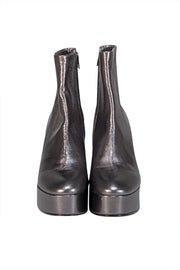 Current Boutique-Clergerie Paris - Silver Gunmetal Metallic Wedge Booties Sz 9