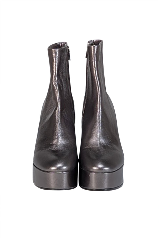 Current Boutique-Clergerie Paris - Silver Gunmetal Metallic Wedge Booties Sz 9