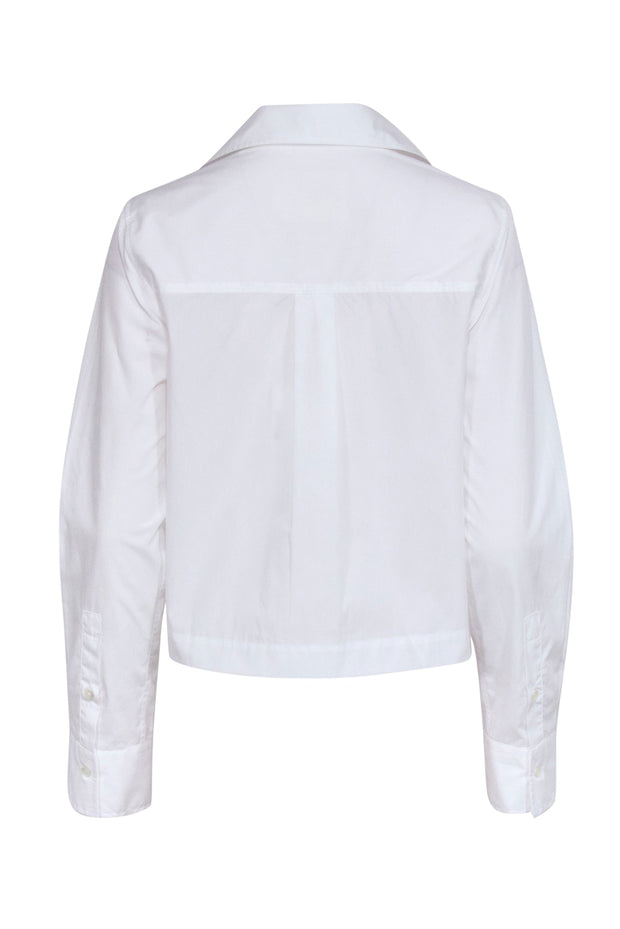 Current Boutique-Closed - White Collared Cropped Button Front Top Sz XS