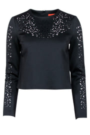 Current Boutique-Clover Canyon - Black Long Sleeve Crop Shirt w/ Lase Cut Print Sz S