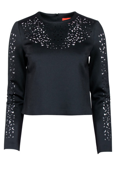 Current Boutique-Clover Canyon - Black Long Sleeve Crop Shirt w/ Lase Cut Print Sz S