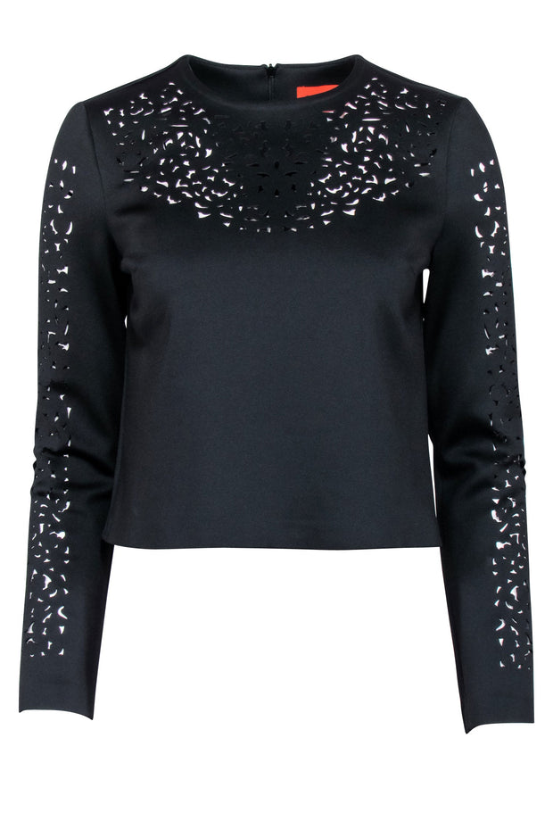 Current Boutique-Clover Canyon - Black Long Sleeve Crop Shirt w/ Lase Cut Print Sz S