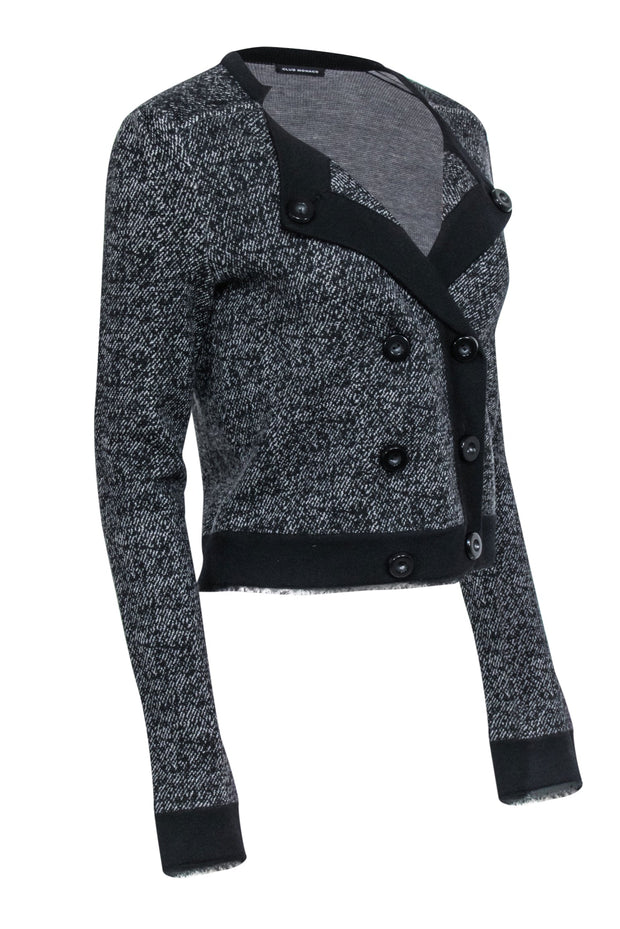 Current Boutique-Club Monaco - Black & Grey Blend Double Breasted Button Cardigan Sz M
