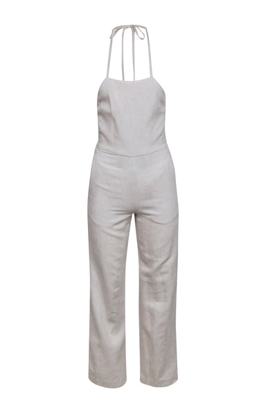 Current Boutique-Club Monaco - Beige Linen Blend Halter Jumpsuit Sz 00