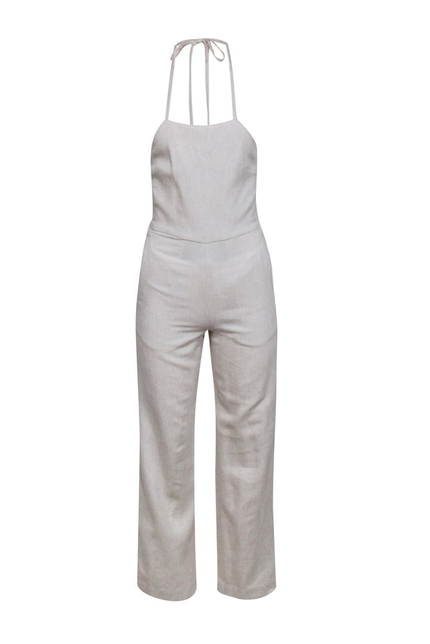 Current Boutique-Club Monaco - Beige Linen Blend Halter Jumpsuit Sz 00