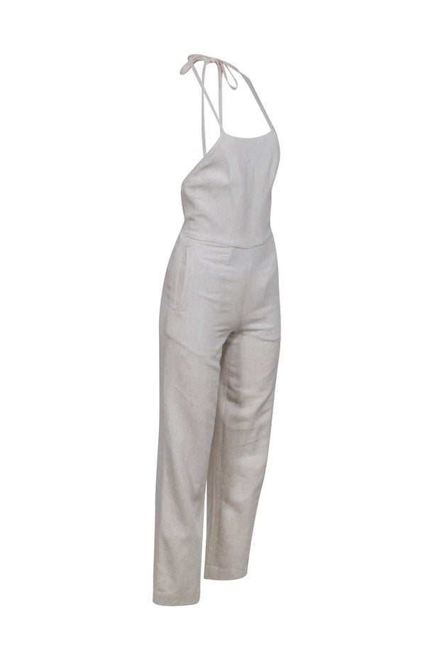 Current Boutique-Club Monaco - Beige Linen Blend Halter Jumpsuit Sz 00