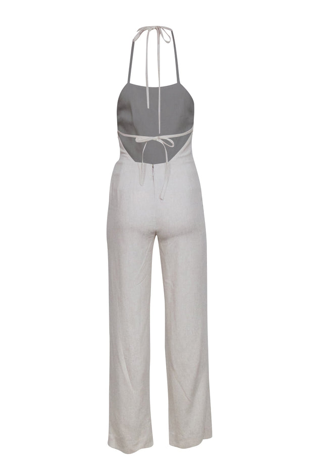 Current Boutique-Club Monaco - Beige Linen Blend Halter Jumpsuit Sz 00