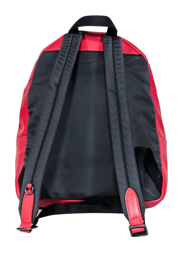 Current Boutique-Coach - Red & Black Gingham Print Medium Charlie Backpack