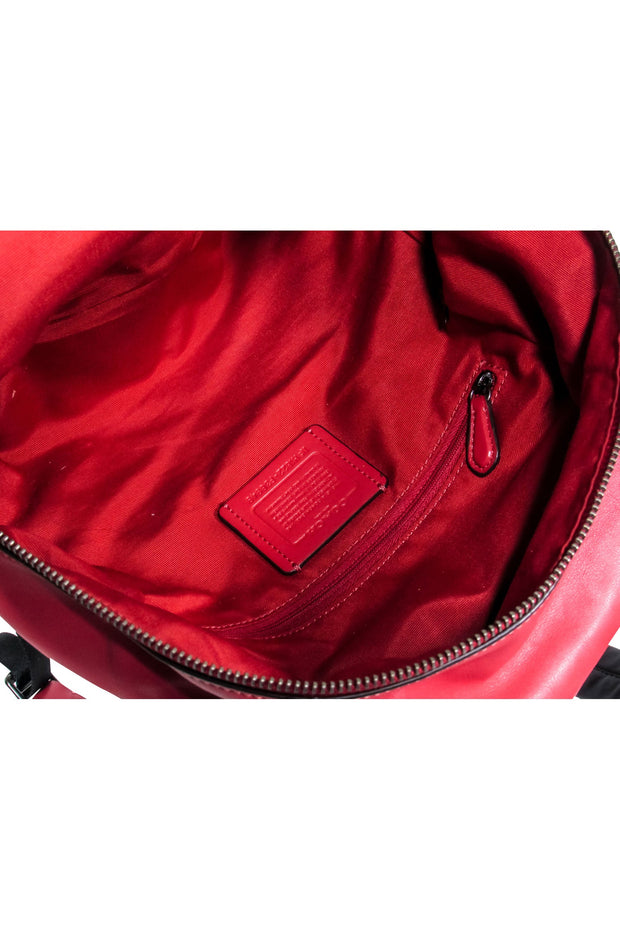 Current Boutique-Coach - Red & Black Gingham Print Medium Charlie Backpack