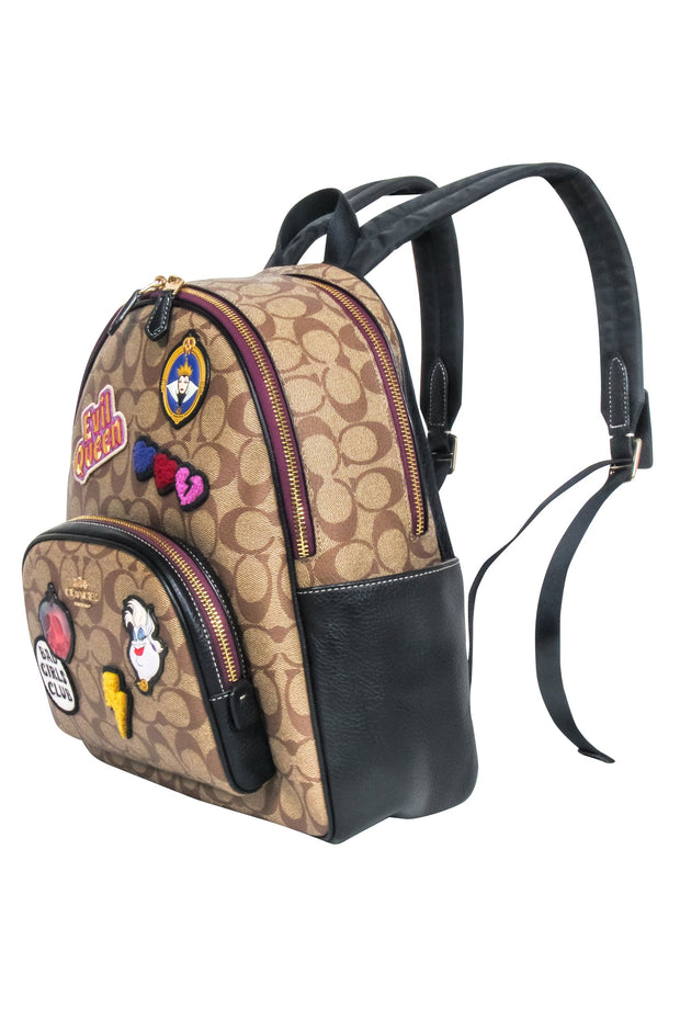 Current Boutique-Coach - Tan Monogram Coated Canvas Backpack w/ Disney's Villain Court Patches