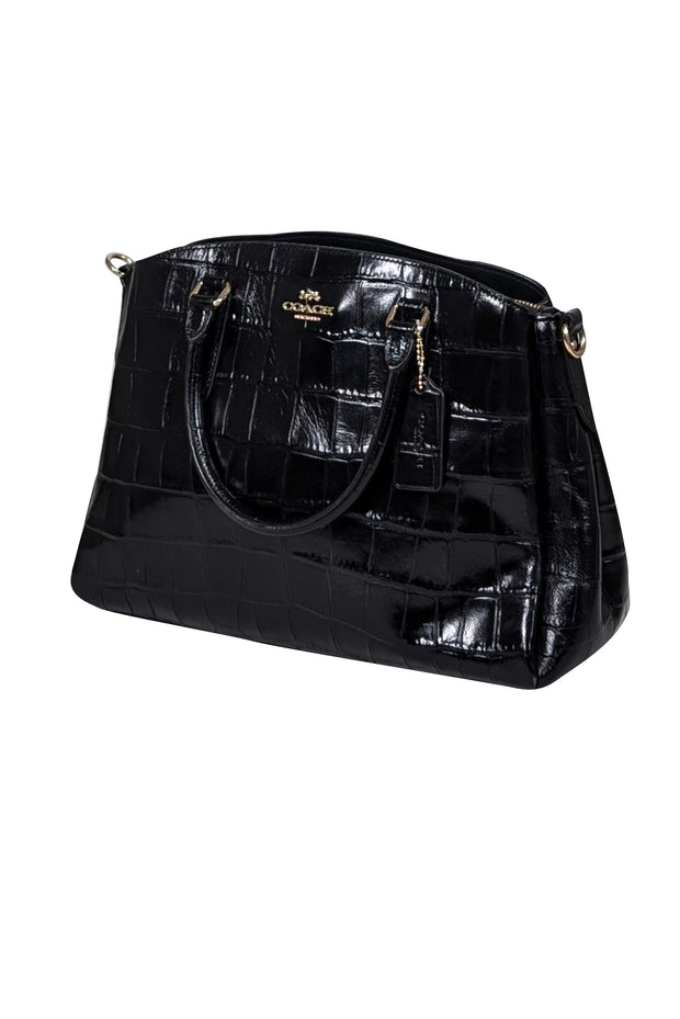Current Boutique-Coach - Black Patent Croc Embossed Leather Crossbody Bag