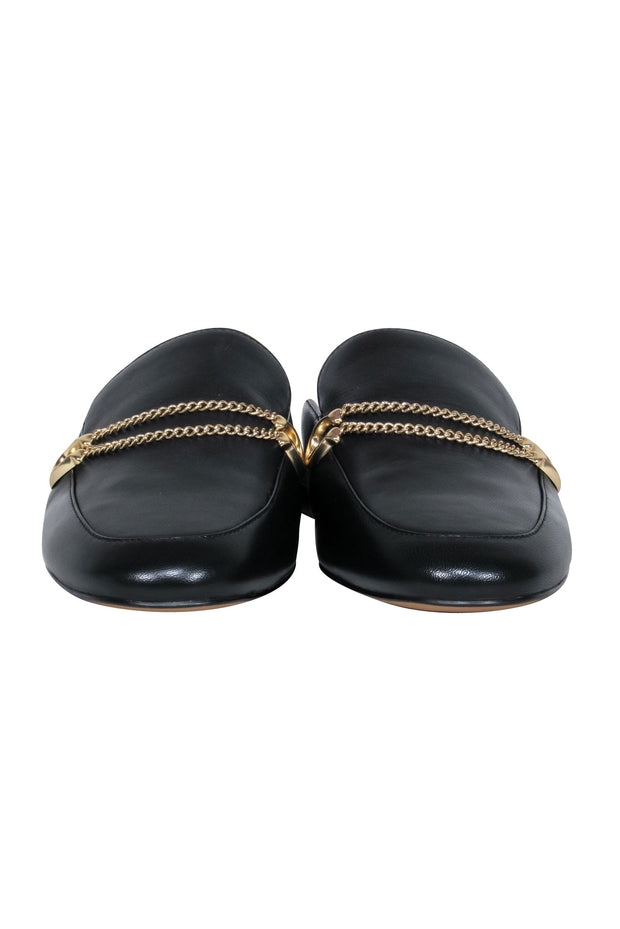 Current Boutique-Coach - Black Leather Mule Loafer w/ Gold Logo Chain Sz 6.5