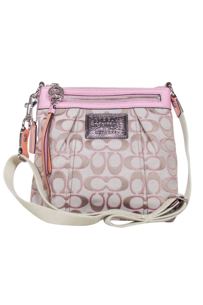 Current Boutique-Coach - Beige & Pink Poppy Logo Canvas Crossbody Bag
