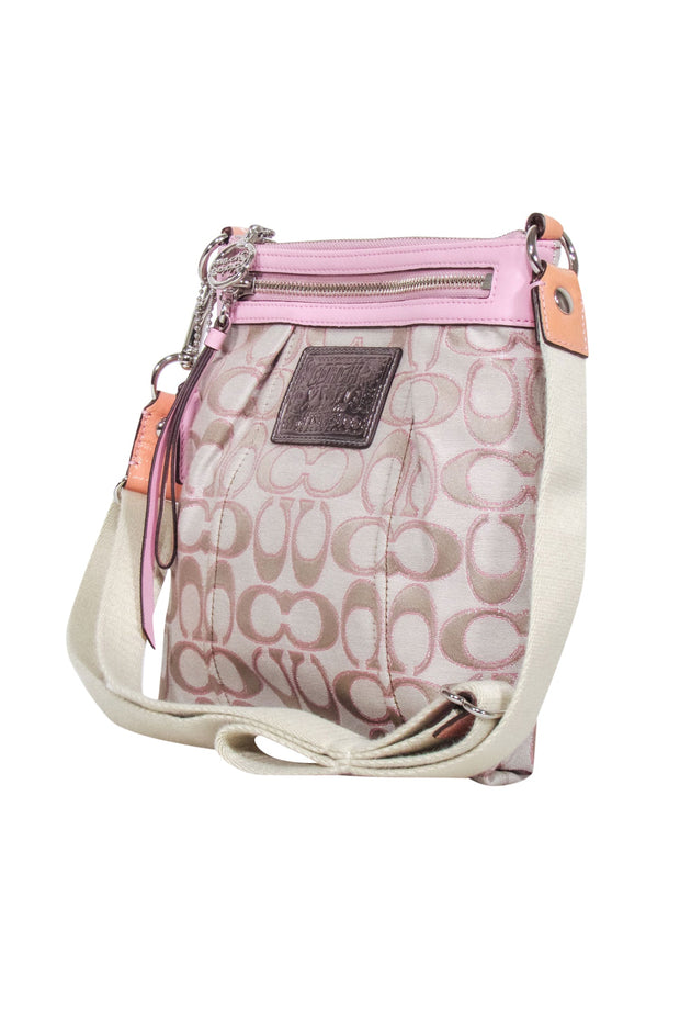 Current Boutique-Coach - Beige & Pink Poppy Logo Canvas Crossbody Bag