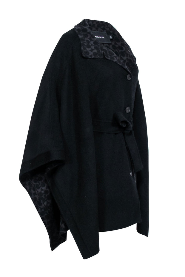 Current Boutique-Coach - Black & Grey Wool Blend Double Face Cape Sz M/L