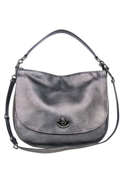 Current Boutique-Coach - Metallic Gunmetal Pebbled Leather Satchel