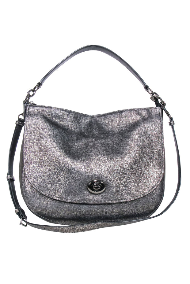 Current Boutique-Coach - Metallic Gunmetal Pebbled Leather Satchel