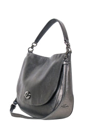 Current Boutique-Coach - Metallic Gunmetal Pebbled Leather Satchel