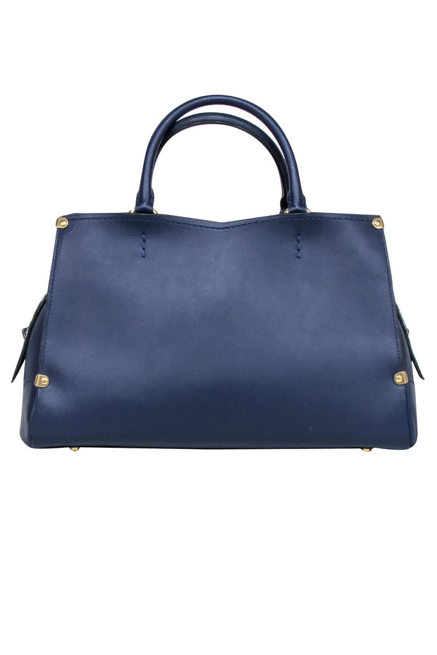 Current Boutique-Coach - Navy Leather w/ Snake Skin Print Trim Satchel