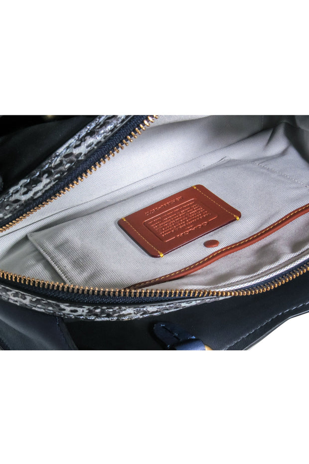 Current Boutique-Coach - Navy Leather w/ Snake Skin Print Trim Satchel
