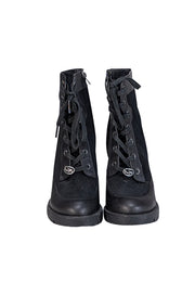 Coach - Black Canvas & Leather Lace Up Short Boots Sz 7.5 - Current Boutique