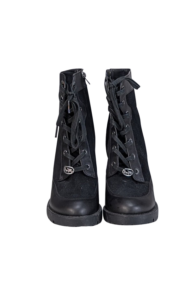 Coach - Black Canvas & Leather Lace Up Short Boots Sz 7.5 - Current Boutique