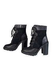 Coach - Black Canvas & Leather Lace Up Short Boots Sz 7.5 - Current Boutique