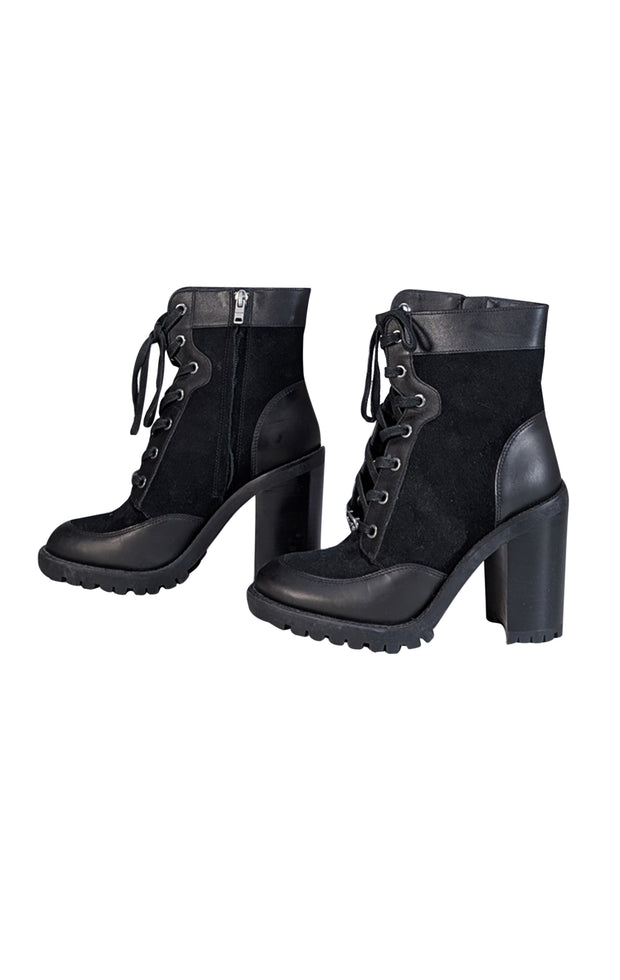Coach - Black Canvas & Leather Lace Up Short Boots Sz 7.5 - Current Boutique