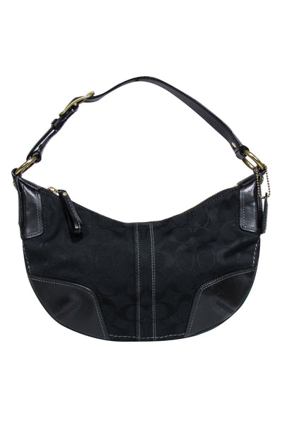 Current Boutique-Coach - Black Monogram Shoulder Bag w/ Leather Trim