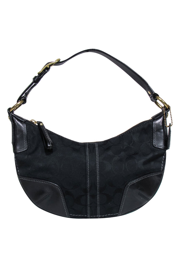 Current Boutique-Coach - Black Monogram Shoulder Bag w/ Leather Trim