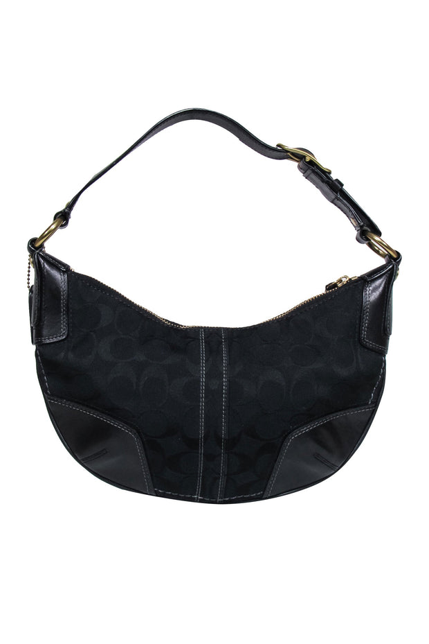 Current Boutique-Coach - Black Monogram Shoulder Bag w/ Leather Trim