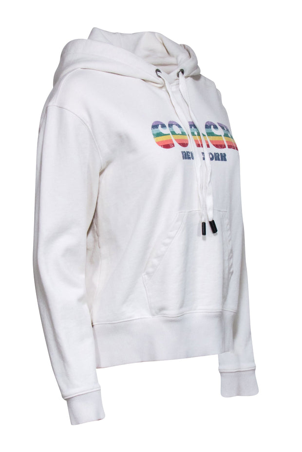 Current Boutique-Coach - Ivory w/ Rainbow Graphic Logo Hooded Sweatshirt Sz S