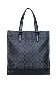 Current Boutique-Coach - Black & Grey Monogram Print Leather Trimmed Tote