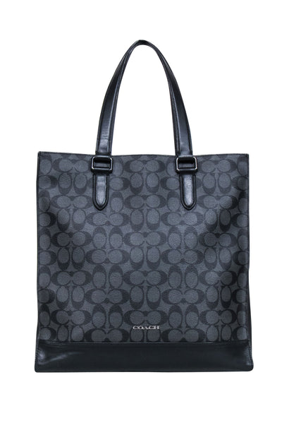 Current Boutique-Coach - Black & Grey Monogram Print Leather Trimmed Tote