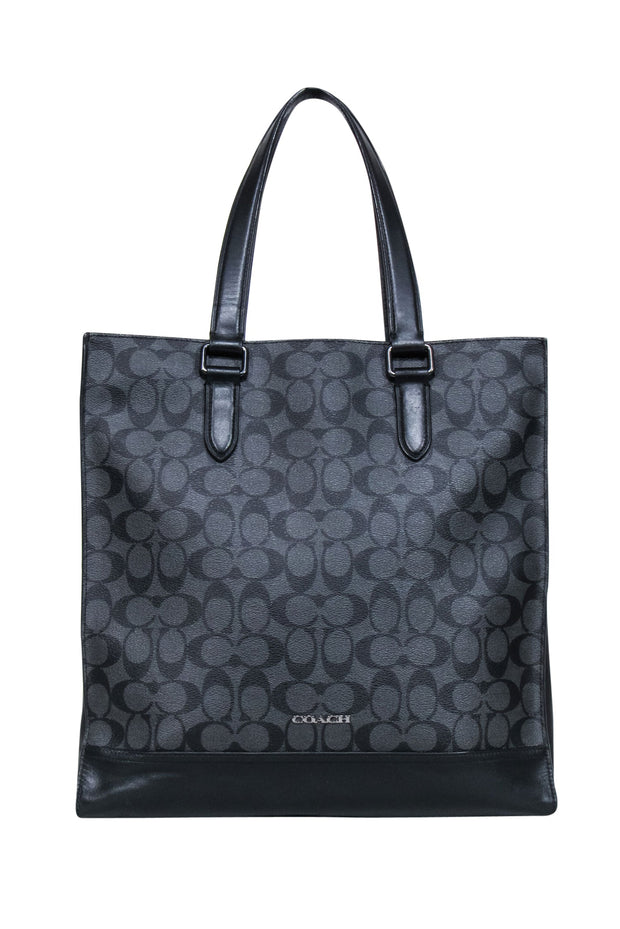 Current Boutique-Coach - Black & Grey Monogram Print Leather Trimmed Tote