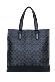 Current Boutique-Coach - Black & Grey Monogram Print Leather Trimmed Tote