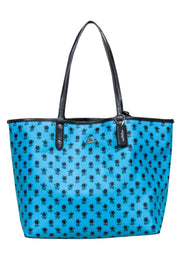Current Boutique-Coach - Turquoise & Black Badlands Floral Print Reversible Tote Bag w/ Pouch