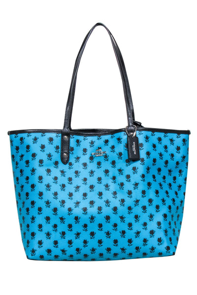 Current Boutique-Coach - Turquoise & Black Badlands Floral Print Reversible Tote Bag w/ Pouch