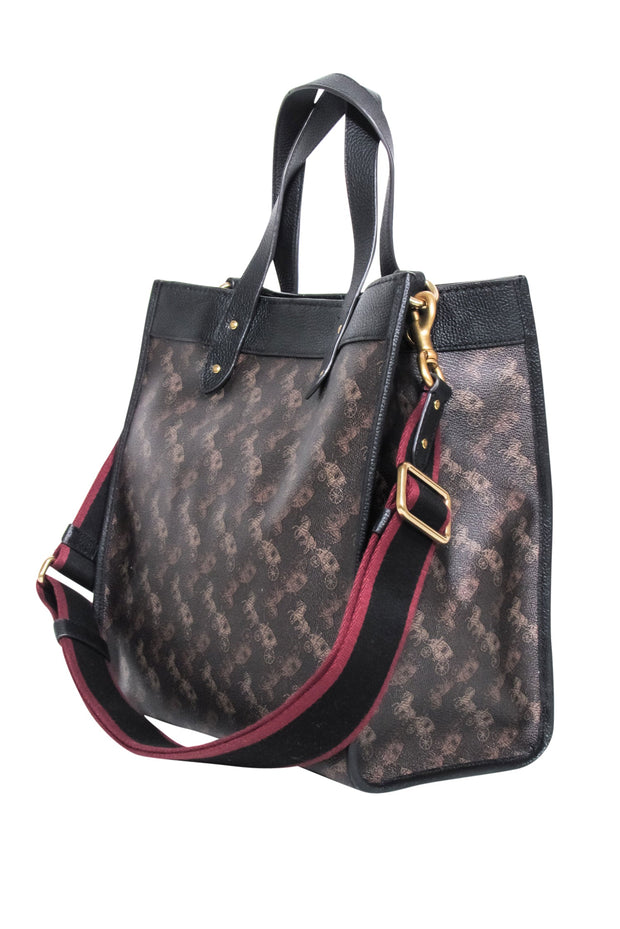Current Boutique-Coach - Dark Brown Field Tote With Horse & Carriage Print
