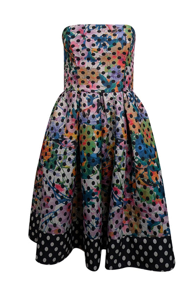 Current Boutique-Corey Lynn Calter - Blue, Black, & Multicolor Floral & Polka Dot Print Dress Sz 6